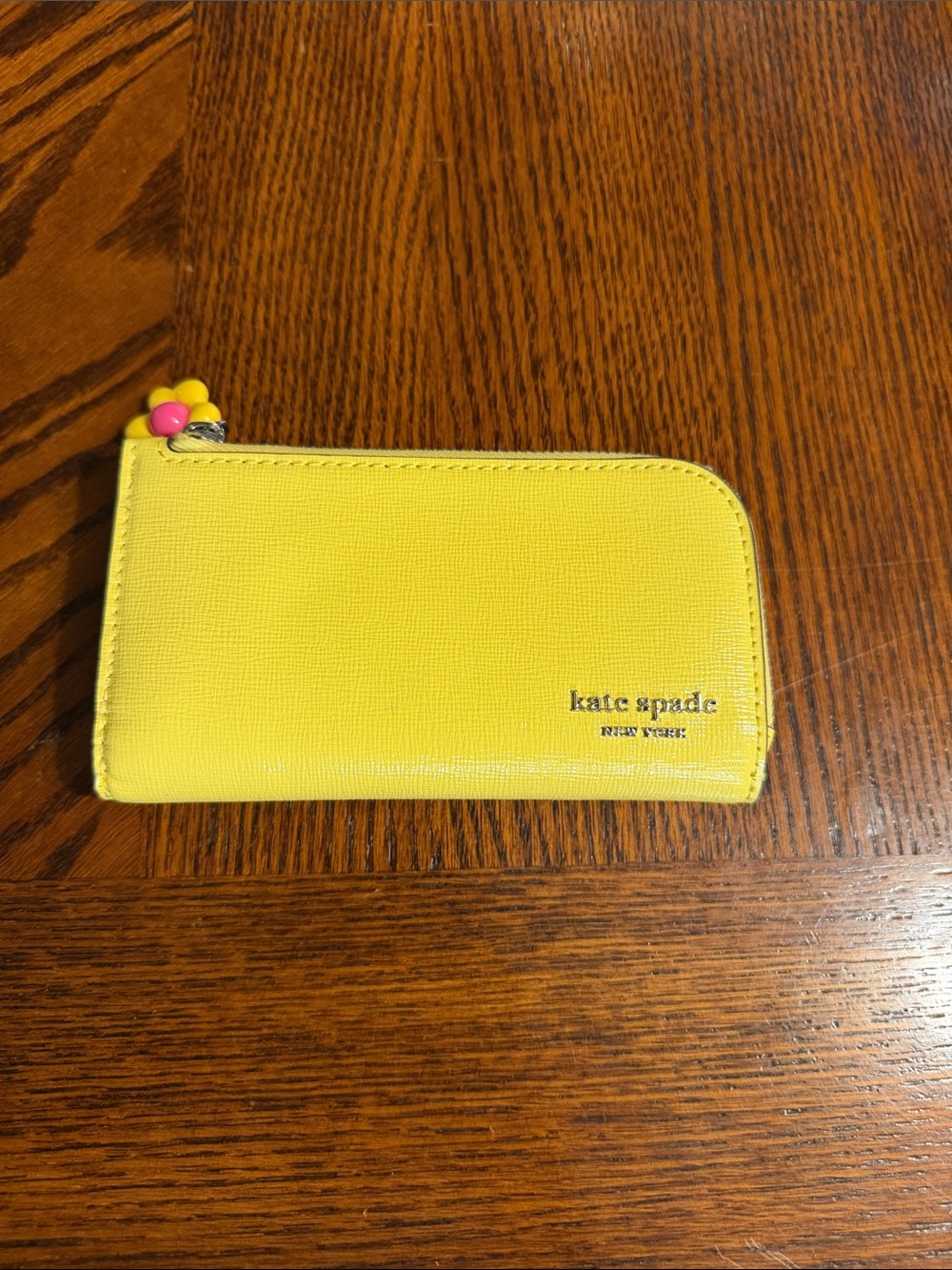 kate spade Yellow Zip Card Wallet for Kids with Pink Charm
